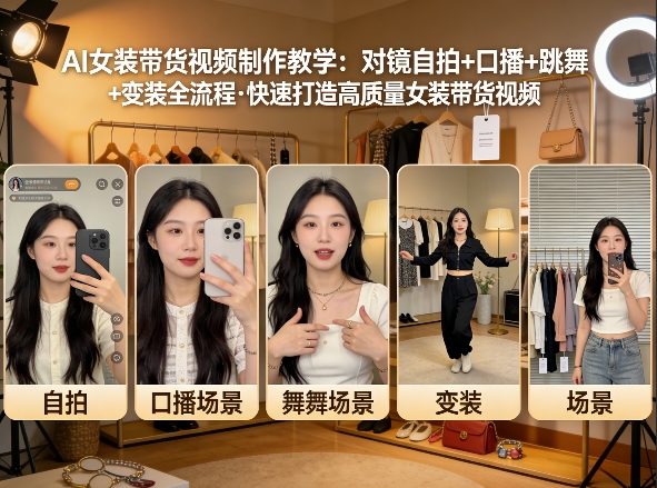 AI女装带货视频制作教学，对镜自拍、口播、跳舞、变装全流程，快速打造高质量女装带货视频-鸿雁学习网