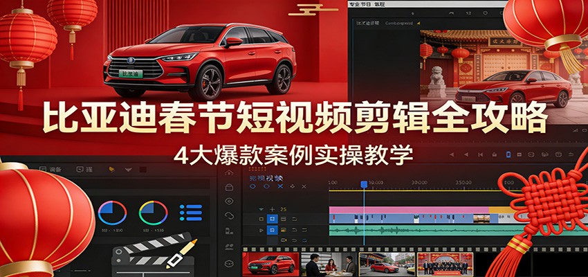 比亚迪春节短视频剪辑全攻略，4大爆款案例实操教学-鸿雁学习网