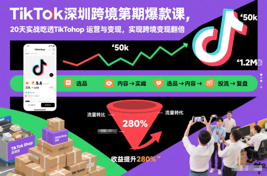 TikTok深圳跨境第2期爆款课，20天实战吃透TikTok Shop运营与变现，实现跨境变现翻倍-鸿雁学习网