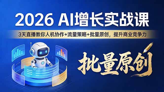 （17662期）2026 AI 增长实战课：3 天直播教你人机协作 + 流量策略 + 批量原创，提升商业竞争力-鸿雁学习网