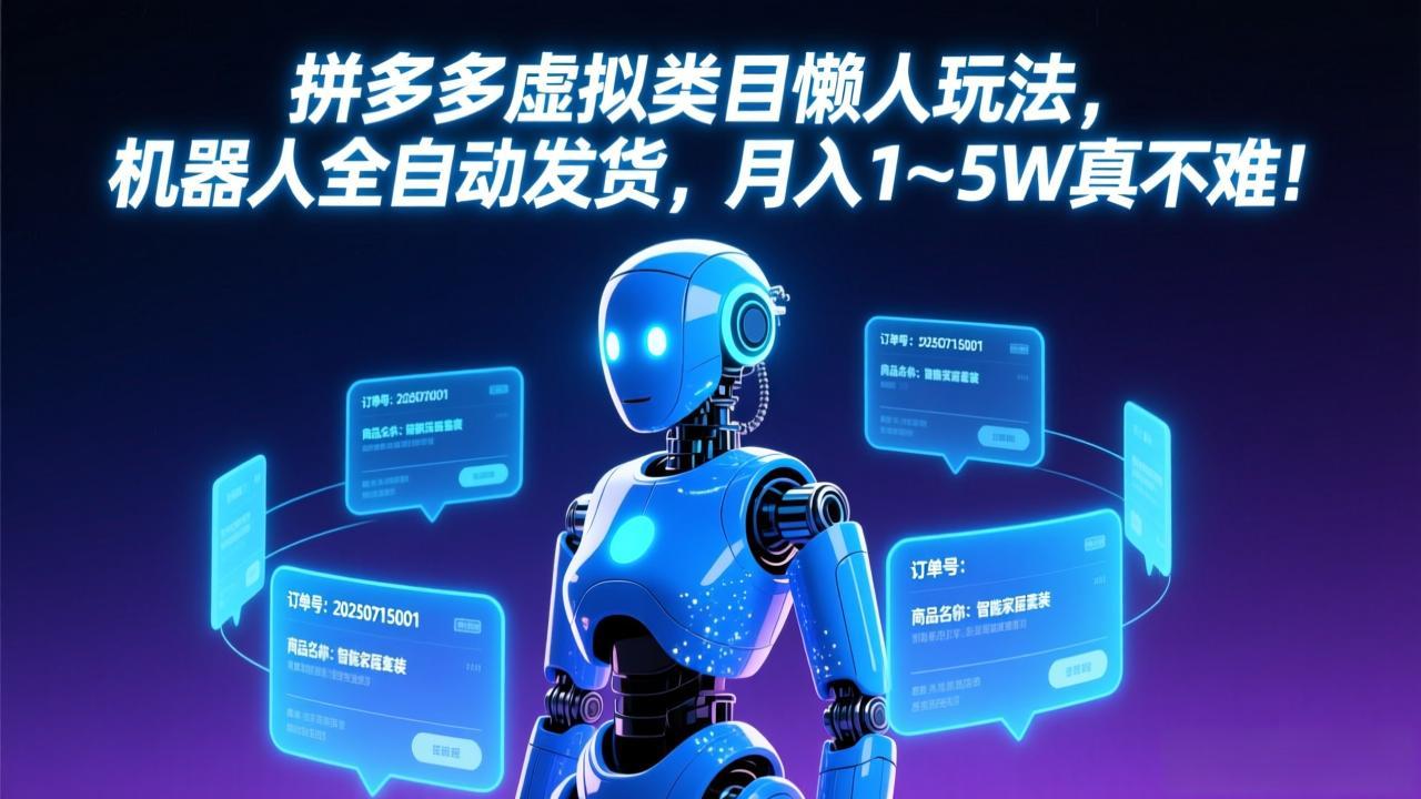 拼多多虚拟类目懒人玩法，机器人全自动发货，月入 1-5W 真不难！-鸿雁学习网