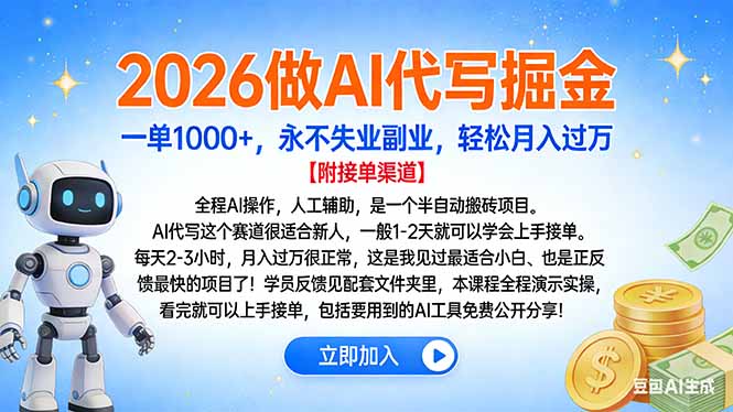 2026做AI代写掘金，一单1000+，永不失业副业，轻松月入过万-鸿雁学习网