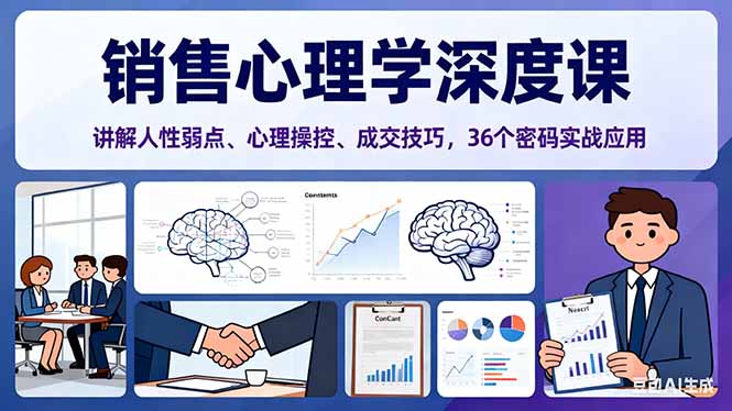 销售心理学深度课，讲解人性弱点、心理操控、成交技巧，36个密码实战应用-鸿雁学习网