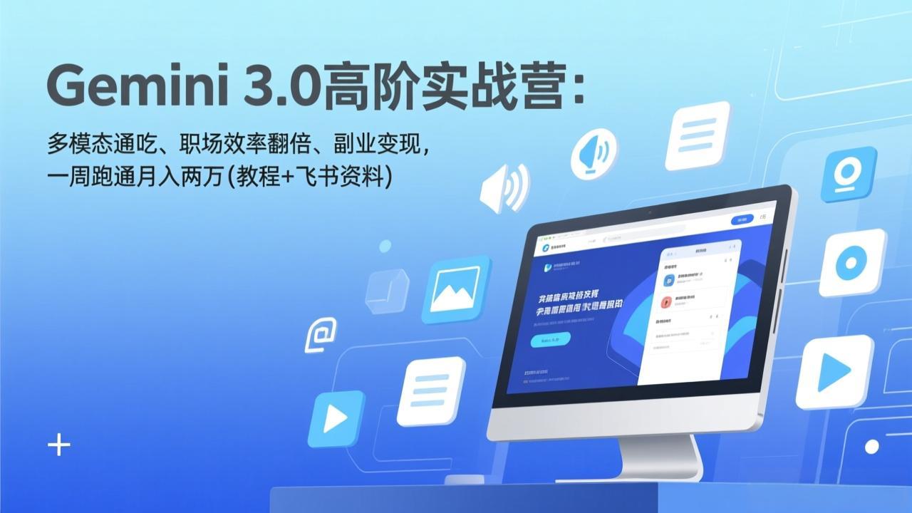 Gemini 3.0高阶实战营:多模态通吃、职场效率翻倍、副业变现,一周跑通月入两万(教程+飞书资料 Gemini 3.0高阶实战营:多模态通吃、职场效率翻倍、副业变现,一周跑通月入两万(教程+飞书资料