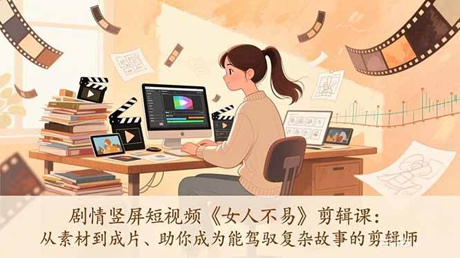 （17305期）剧情竖屏短视频《女人不易》剪辑课：从素材到成片、助你成为能驾驭复杂故事的剪辑师-鸿雁学习网