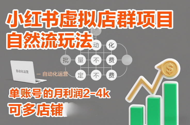 小红书虚拟店群项目，自然流玩法，批量自动化，稳定不费号，单账号的月利润2-4k，可多店矩阵-鸿雁学习网