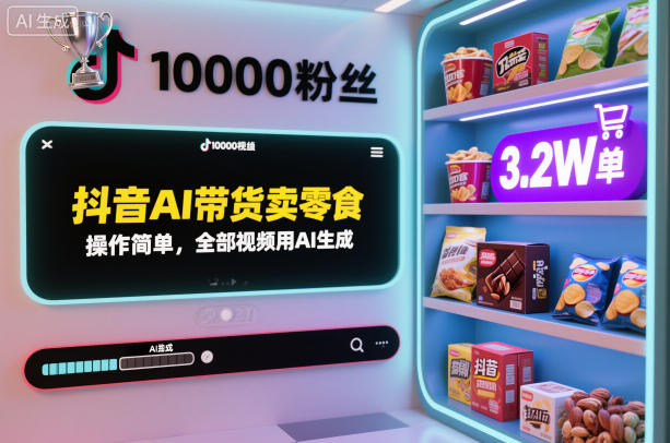 抖音AI带货卖零食，操作简单，全部视频用AI生成，一万粉丝，卖了3.2W单-鸿雁学习网