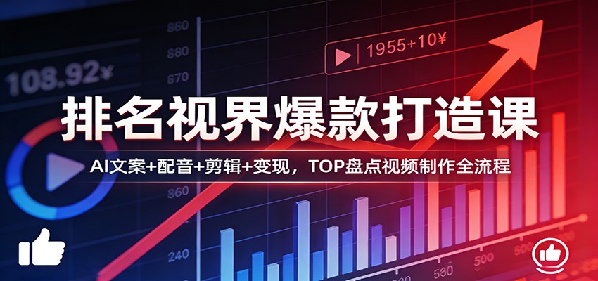 排名视界爆款打造课：AI文案+配音+剪辑+变现，TOP盘点视频制作全流程-鸿雁学习网