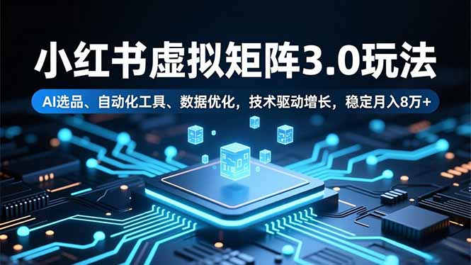 小红书虚拟矩阵3.0玩法，AI选品、自动化工具、数据优化，技术驱动增长，稳定月入8万+-鸿雁学习网
