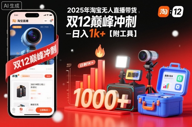 2025年淘宝无人直播带货，冲刺双12，日入1k+【附工具】【揭秘】-鸿雁学习网