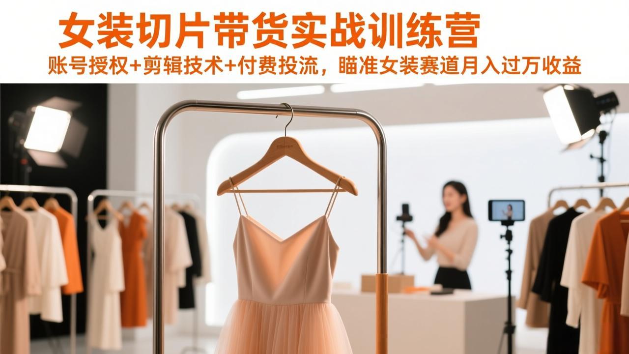 女装切片带货实战训练营,账号授权+剪辑技术+付费投流,瞄准女装赛道月入过万收益 女装切片带货实战训练营,账号授权+剪辑技术+付费投流,瞄准女装赛道月入过万收益
