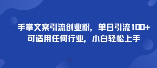 手掌文案引流创业粉，单日引流100+，可适用任何行业，小白轻松上手-鸿雁学习网
