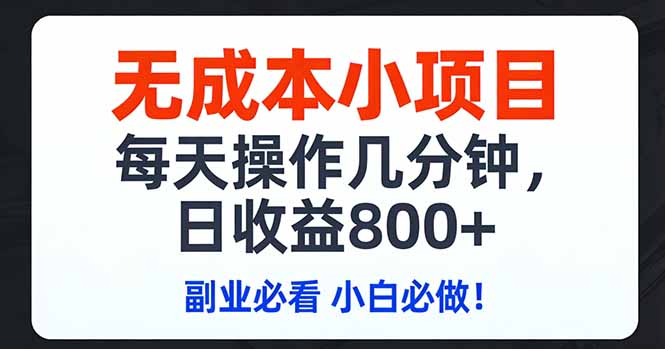无成本小项目,每天操作几分钟,日收益800+ 副业必看 小白必做！-鸿雁学习网