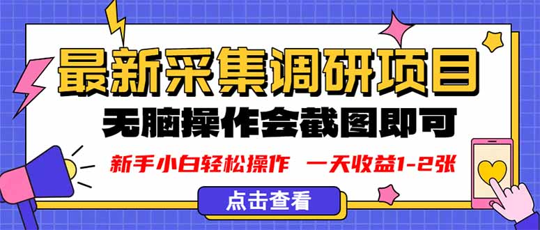 新版采集调研项目，截图上传即可，无脑操作，日收益1-2张-鸿雁学习网