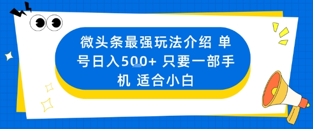微头条最强玩法介绍一个号日入5张+只要一部手机适合小白-鸿雁学习网
