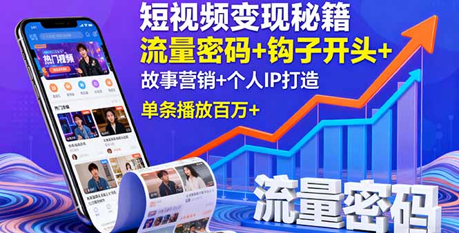 短视频变现秘籍,流量密码+钩子开头+故事营销+个人IP打造,单条播放百万+-鸿雁学习网