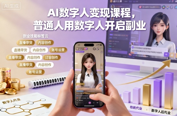 AI数字人变现课程，普通人用数字人开启副业-鸿雁学习网