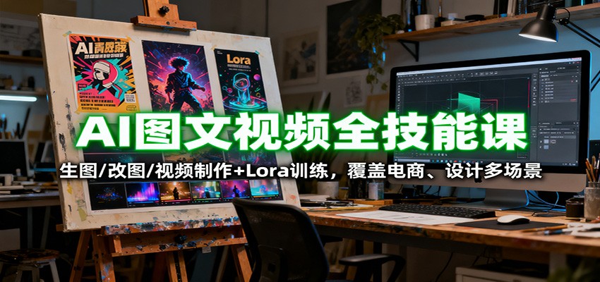 AI图文视频全技能课：生图/改图/视频制作+Lora训练，覆盖电商 、设计多场景-鸿雁学习网