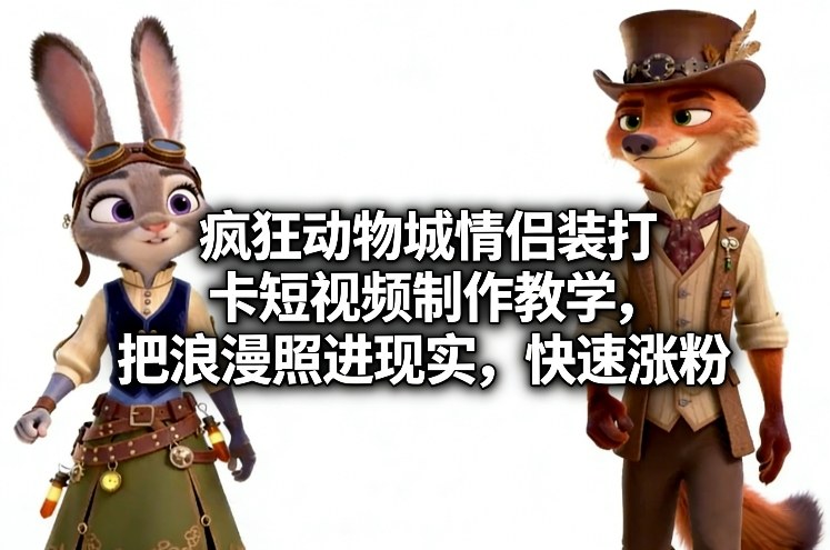 疯狂动物城情侣装打卡短视频制作教学，把浪漫照进现实，快速涨粉-鸿雁学习网
