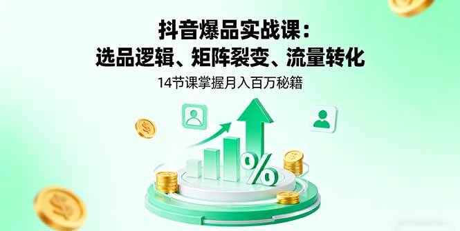 （16112期）抖音爆品实战课：选品逻辑、矩阵裂变、流量转化，14节课掌握月入百万秘籍-鸿雁学习网