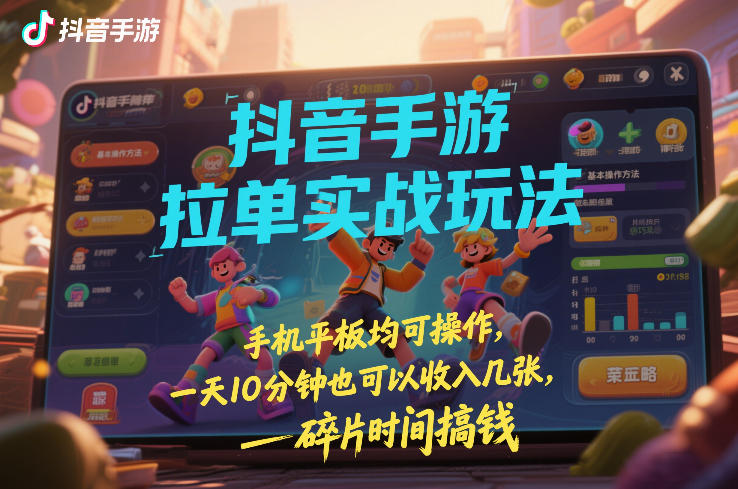 抖音手游拉单实战玩法，手机平板均可操作，一天10分钟也可以收入几张，碎片时间搞钱【揭秘】-鸿雁学习网