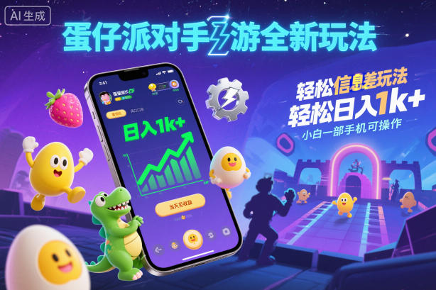 蛋仔派对手游全新玩法，轻松日入1k+，风口信息差玩法，当天见收益，小白一部手机可操作-鸿雁学习网