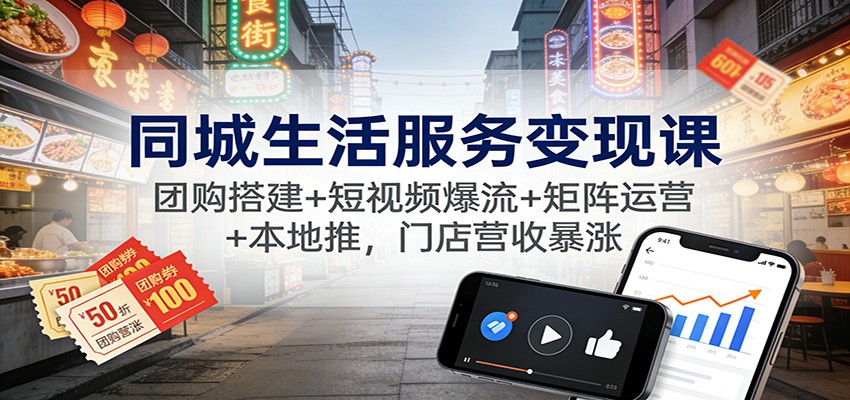 同城生活服务变现课：团购搭建+短视频爆流+矩阵运营+本地推，门店营收暴涨-鸿雁学习网