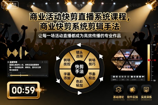 商业活动快剪直播系统课程，商业快剪系统剪辑手法-鸿雁学习网