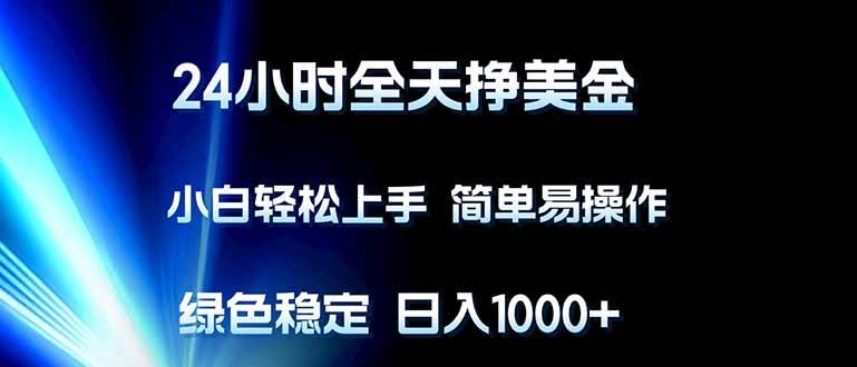 （17557期）24小时全天挣美金，小白轻松上手，简单易操作，绿色稳定，日入1000+-鸿雁学习网