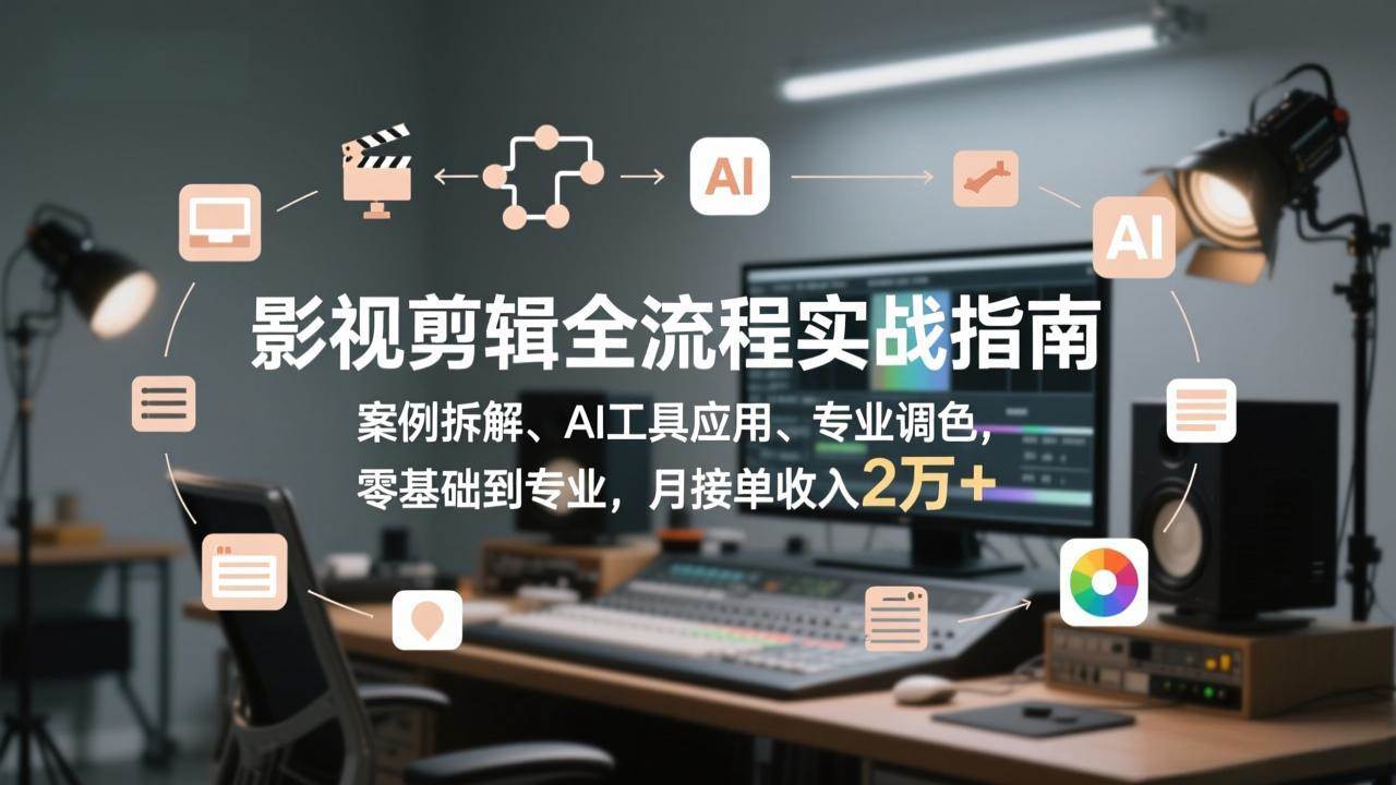 （17338期）影视剪辑全流程实战指南，案例拆解、AI工具应用、专业调色，零基础到专业，月接单收入2万+-鸿雁学习网