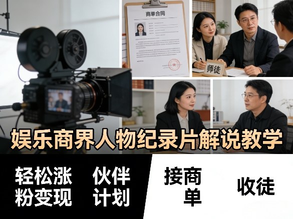 娱乐商界人物纪录片解说教学，轻松涨粉变现，伙伴计划，接商单，收徒等-鸿雁学习网