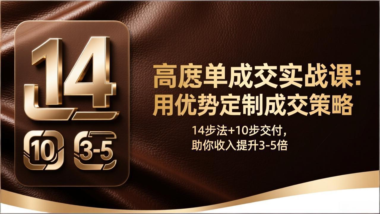 高客单成交实战课：用优势定制成交策略，14步法+10步交付，助你收入提升3-5倍-鸿雁学习网