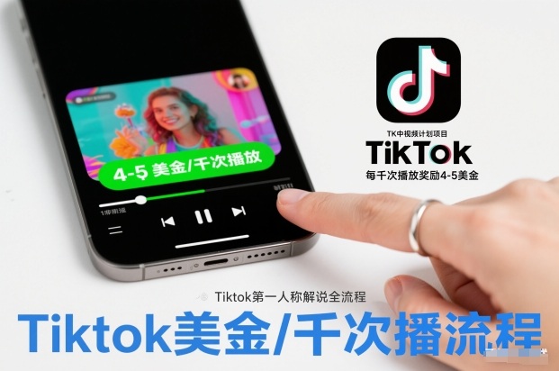 TK中视频计划项目，Tiktok第一人称解说流程，每干次播放奖励4-5美金-鸿雁学习网