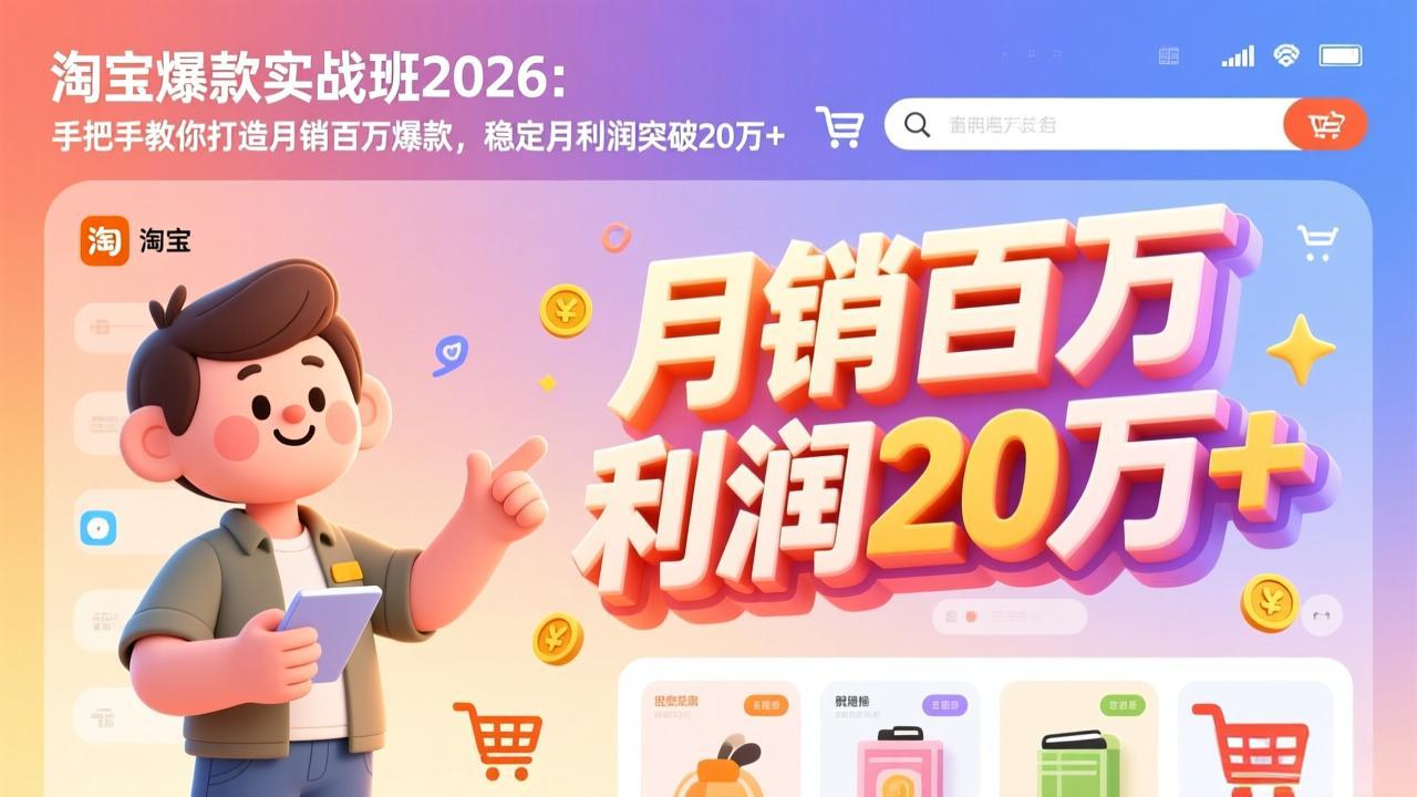 淘宝爆款实战班-2026年3月更新：手把手教你打造月销百万爆款，稳定月利润突破20万+-鸿雁学习网