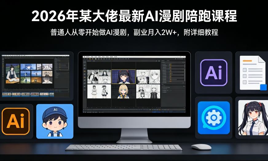 26年某大佬最新Ai漫剧陪跑课程，普通人从零开始做AI漫剧，副业月入2W+-鸿雁学习网