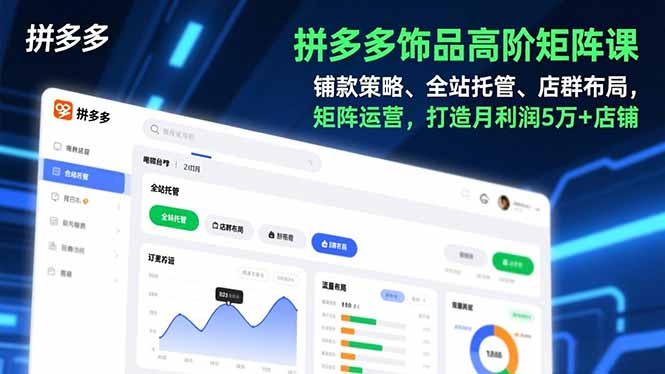 拼多多饰品高阶矩阵课，铺款策略、全站托管、店群布局，矩阵运营，打造月利润5万+店铺-鸿雁学习网