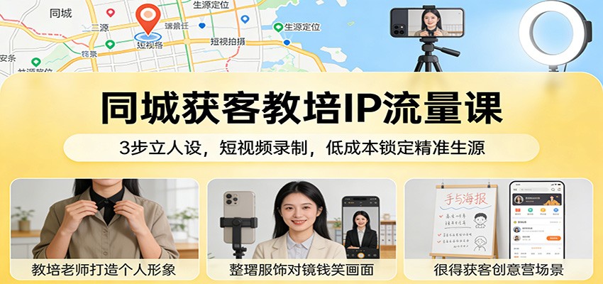 同城获客教培IP流量课：3步立人设，短视频录制，低成本锁定精准生源-鸿雁学习网