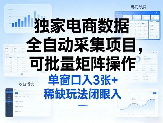 独家电商数据全自动采集项目，可批量矩阵操作，单窗口日入3张+，稀缺玩法闭眼入【揭秘】-鸿雁学习网