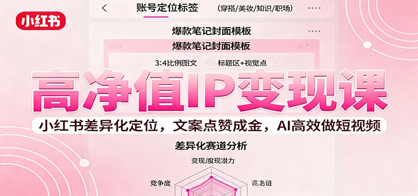 高净值IP变现课：小红书差异化定位，文案点赞成金， AI高效做短视频-鸿雁学习网
