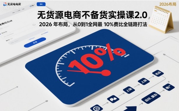 无货源电商不备货实操课2.0，2026年布局，从0到1全网最低10%费比全链路打法【更新26年3月】-鸿雁学习网