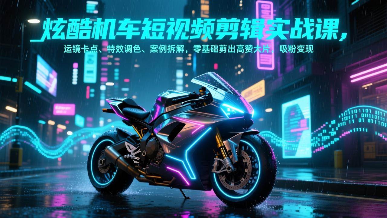 （17304期）炫酷机车短视频剪辑实战课，运镜卡点、特效调色、案例拆解，零基础剪出高赞大片，吸粉变现-鸿雁学习网