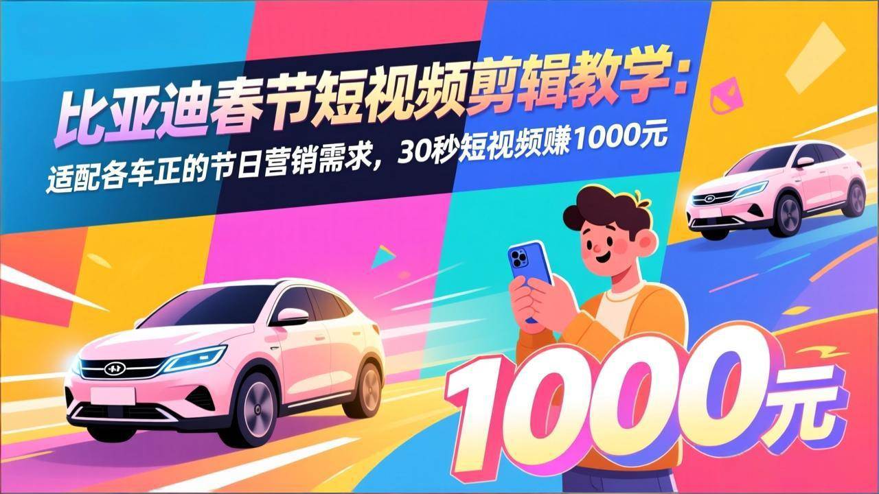 （17320期）比亚迪春节短视频剪辑教学：适配各车企的节日营销需求，30秒短视频赚1000元-鸿雁学习网