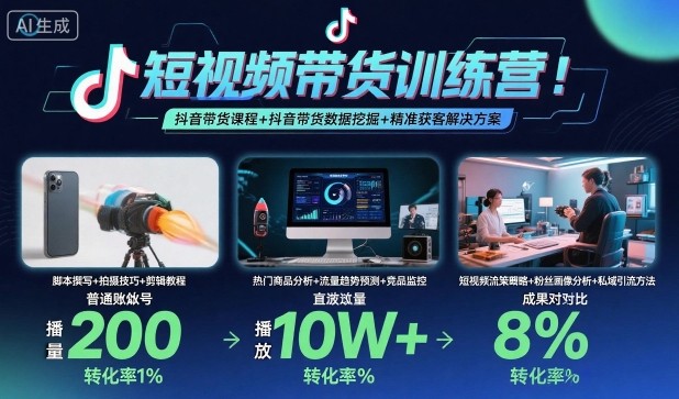 短视频带货训练营，抖音带货课程+抖音带货数据挖掘+精准获客解决方案-鸿雁学习网