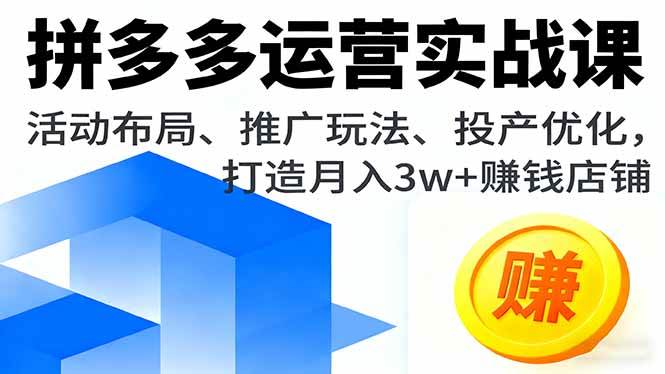 （16135期）拼多多运营实战课，活动布局、推广玩法、投产优化，打造月入3w+赚钱店铺-鸿雁学习网