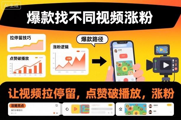 爆款找不同视频涨粉，让视频拉停留，实现点赞，破播放，涨粉-鸿雁学习网