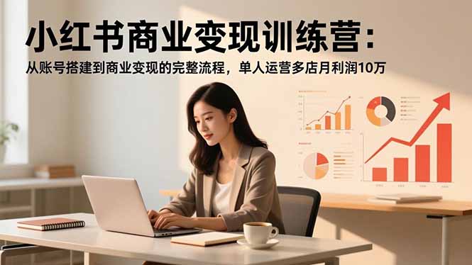 小红书商业变现训练营：从账号搭建到商业变现的完整流程，单人运营多店月利润10万-鸿雁学习网