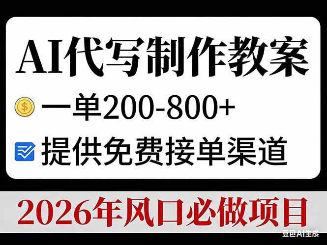 （17096期）AI代写制作教案，一单200-800+，提供免费接单渠道，2026年风口必做项目-鸿雁学习网