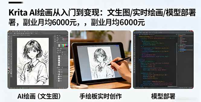 （16222期）Krita AI绘画从入门到变现：文生图/实时绘画/模型部署，副业月均6000元-鸿雁学习网