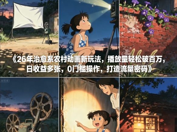 26年治愈系农村动画新玩法，播放量轻松破百万，日收益多张，0门槛操作，打造流量密码-鸿雁学习网