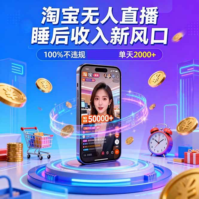 （16822期）淘宝无人直播，不违规不封号，直播100小时卖了5万，年底旺季！-鸿雁学习网